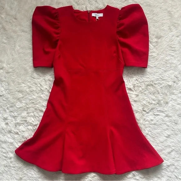 Likely Alia Dress Fit & Flare Puff Sleeve Mini in Scarlet Red Sz 8 NWT New - Picture 2 of 12
